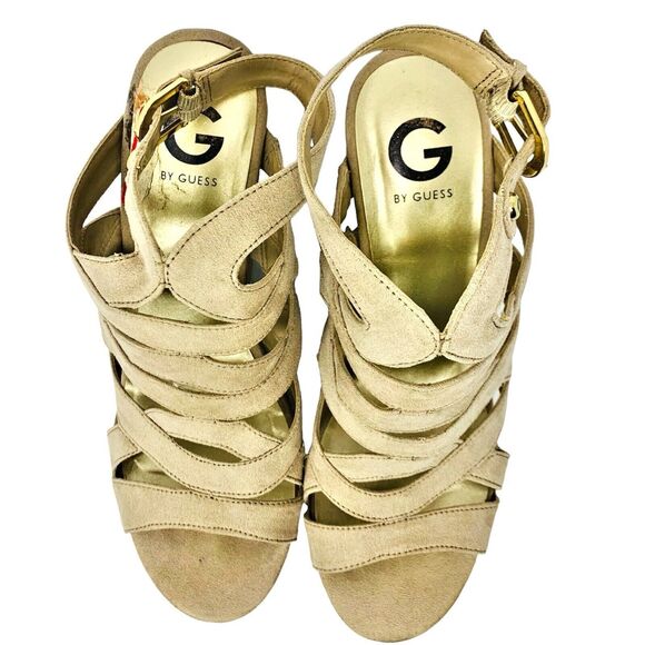 G by Guess Hampton Faux Suede Platform Wedge Sandal Size 9.5 Beige Light Tan - Picture 7 of 11